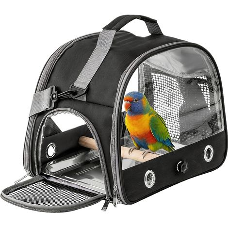 Sac de transport oiseaux avec plateau acier inoxydable et perche boîte transport oiseaux perméable à l'air perruches petits animaux (1/5)