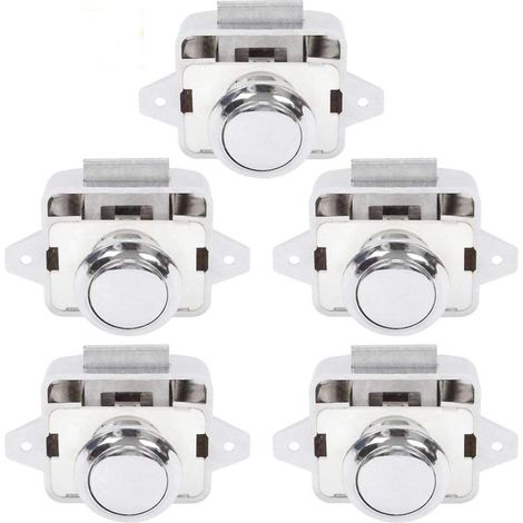 Bouton Poussoir Camping Car - Serrure Loquet Porte Fermeture Placard Bouton pour RV caravane de moteur 5 pièces Argent (1/3)