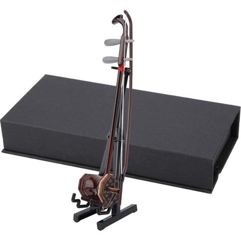 Modèle Miniature Erhu en Bois, Affichage d'instruments de Musique de Maison de poupée avec Support et étui, Mini Ornements artisanaux pour décoration d'intérieur(6inch) (1/5)