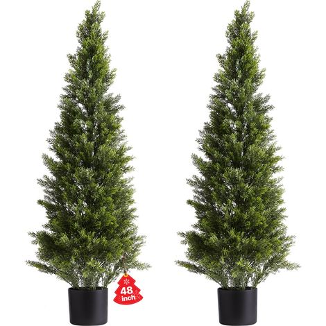 Arbre Topiaire Artificiel Cèdre Lot de 2 Faux Pin 1219 mm Plante Artificielle Aspect Réaliste pour Décoration d'Extérieur et d'Intérieur, Porche, Terrasse, Jardin, Balcon, Arrière-cour, Bureau (1/5)