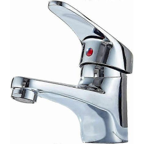 Robinet mitigeur de lavabo pour salle de bain, mitigeur eau chaude/eau froide en laiton massif chromé pour lavabo et salle de bain (1/4)