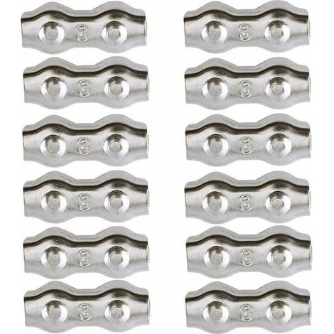 Serre-câble , Serre Cable Acier 3mm 12 Pièces Serre Câbles Duplex Pince de Câble Acier inoxydable 304 D'agrafe de Câble, 2mm (1/4)