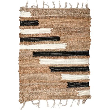Tapis 50 x 70 cm tressé en jute avec motifs noir et blanc – DUNE (1/5)