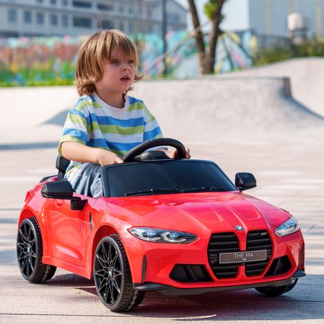 Voiture électrique BMW M4 pour enfants, avec effets sonores et lumineux, vitesse de 3 à 5 km/h, télécommande incluse, pour les enfants de 3 à 5 ans, rouge (1/5)