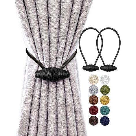 Sangles de fixation magnétiques pour rideaux, aimants plus grands, lot de 2, 48 cm, pour rideaux d'intérieur et d'extérieur - Noir