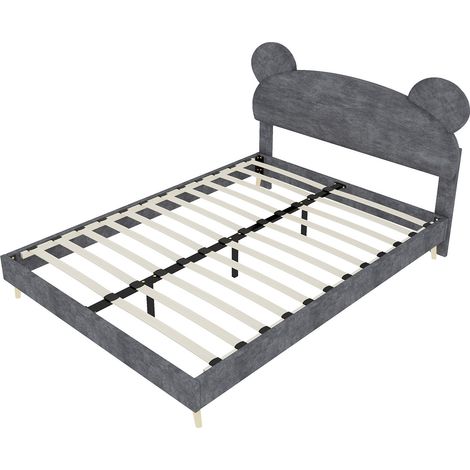 Letto per bambini 140x200 cm grigio in tessuto e metallo con testiera in peluche (1/5)