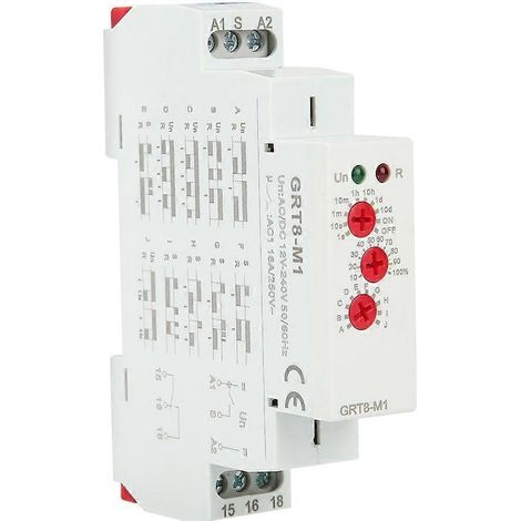 Relais temporisé multifonctionnel GRT8-M1 à 10 fonctions, montage sur rail DIN, AC/DC 12V240V