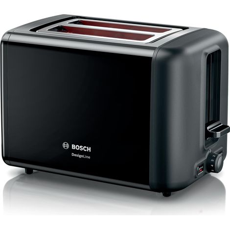 Bosch  TAT3P423  Tostadora DesignLine  Potencia 970 W  Número de ranuras 2  Material de la carcasa Acero inoxidable  Negro (1/5)