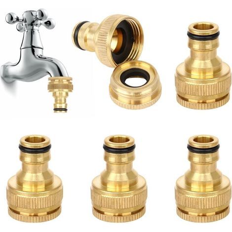 5PCS Raccord Tuyau d'arrosage en Laiton, Connecteur Robinet Tuyau de Jardin Raccord Robinet Tuyau Arrosage Laiton Connecteur de Robinet Fileté 1/2 et 3/4 avec Rondelle (1/4)