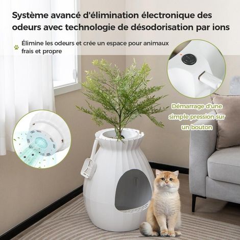 Pour la maison, moins d'odeurs avec cette maison de toilette pour chat style plante, rideau discret et pédale anti-litière (1/5)