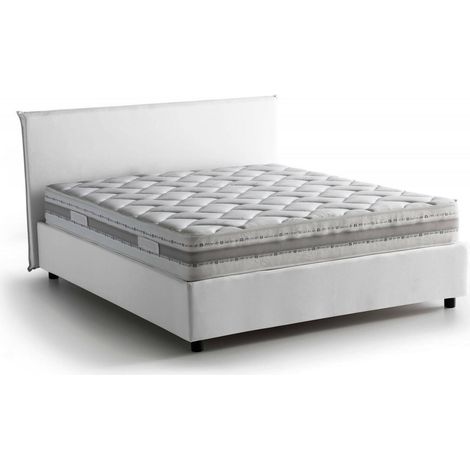 Talamo Italia Doppelbett Bernadette, Containerbett mit Stoffbespannung, 100% Made in Italy, Frontöffnung, mit Matratze Cm 140x200 enthalten, Weiß