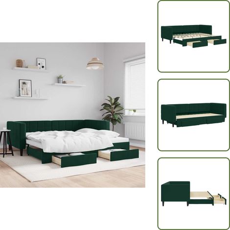 Tagesbett Ausziehbar mit Schubladen Dunkelgrün 80x200 cm Samt - Ausziehbares Tagesbett - Ausziehbare Tagesbetten - Schlafbett - Gästebett (1/5)