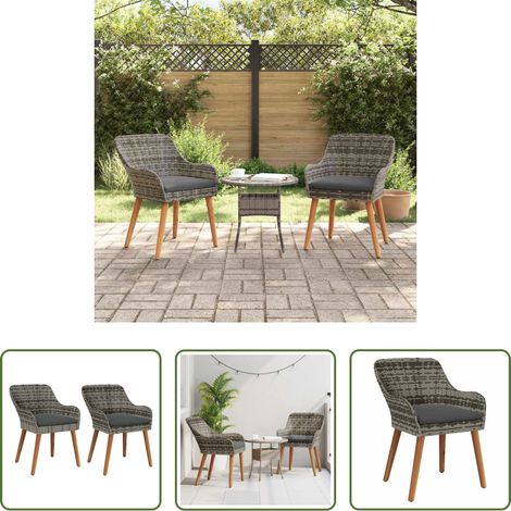 Terrassenstuhl -  Gartenstuhl mit Kissen 2 pcs Grau 62,5 x 55 x 82 cm Poly-Rattan (1/5)