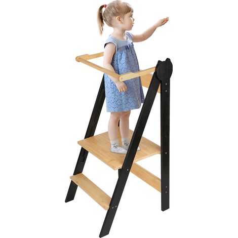 Haloyo® Faltbarer Lernturm für Kleinkinder, Babyhochstuhl, Lernturm, Sicherheit, 88 x 45 x 45 cm, Schwarz (1/5)