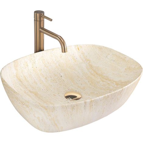 REA AUFSATZWASCHBECKEN FREJA TRAVERTINE OVAL BEIGE MATT (1/5)