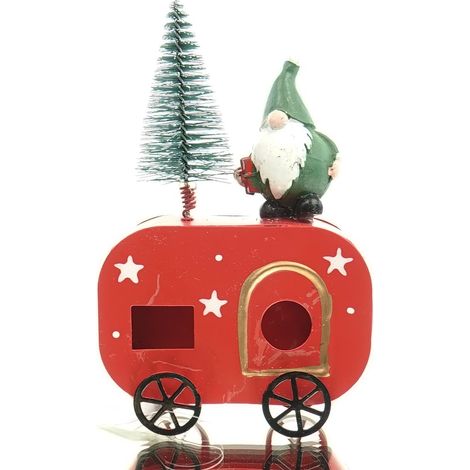 GASPER Weihnachtsdeko Wohnwagen mit Wichtel Rot & Grün 15,5 cm - Metall & Poly (1/2)