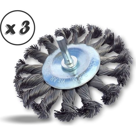Brosse circulaire métallique plate à mèches torsadées pour perceuse - Lot de 3 - Ø100 mm - Fil dur - Mèches torsadée (1/5)