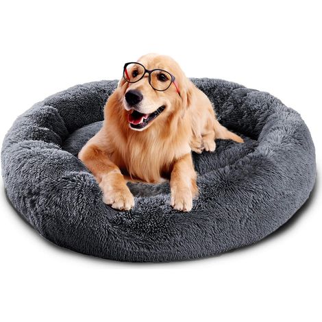 MINKUROW Luxuriöses rundes Haustierbett/Nest für Hunde und Katzen, einfach zu waschendes Kissen mit Reißverschluss für Katzen/Hunde, dunkelgrau, 60 cm (1/5)