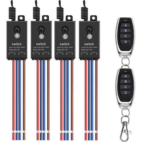 Wireless Switch 230 V, 3 Mini Remote-Controlled Relay with Remote Control, AC 220V/230V/240V10A Remote Switch without Wire, Long Range of 100m, for Garage Doors, LED, Blind, Lamp (1/5)
