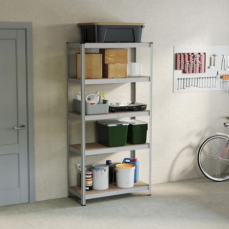 Étagère de rangement à 5 niveaux pour garage, cuisine, étagère galvanisée, capacité de 875 kg, grande taille, Noir/Bleu/Rouge, Galvanisé (1/5)