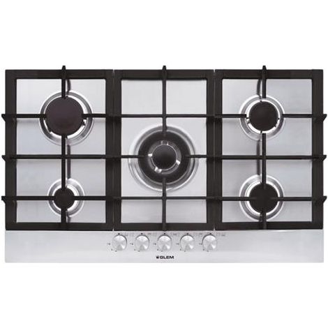Glem Gas GT955HIX. Colore del prodotto: Acciaio inox, Posizionamento dell'apparecchio: Da incasso, Dimensione della larghezza del piano cottura: 90 cm. Bruciatore piccolo: 100 W, Bruciatore medio: ... (1/4)