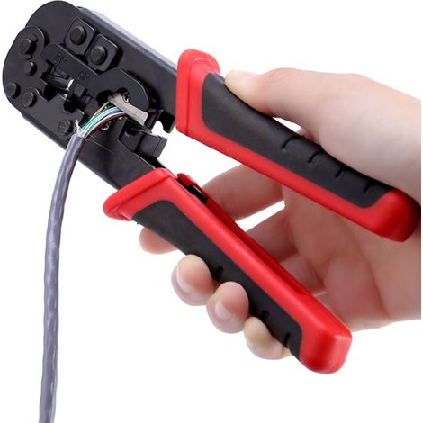 Pince réseau – Coupe, dénude, sertit RJ45/RJ12/RJ11 – Connecteurs 8P/6P/4P – Câblage