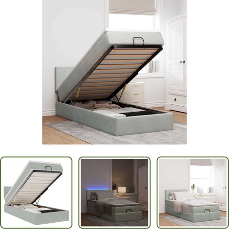 Matelas à ressorts ensachés - Cadre de lit ottoman et matelas gris clair 90x190 cm velours (1/5)