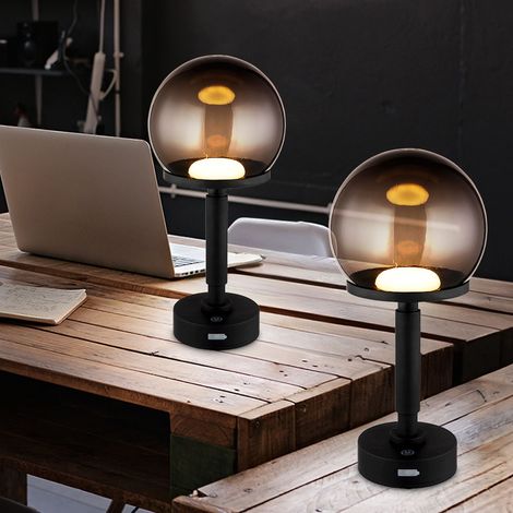 Tischleuchte Pilz schwarz rauch Tischlampe Touchdimmer Akku Beistellleuchte Pilzleuchte, USB-C, LED 1W 18Lm warmweiß, DxH 15x31,5 cm, 2er Set (1/5)