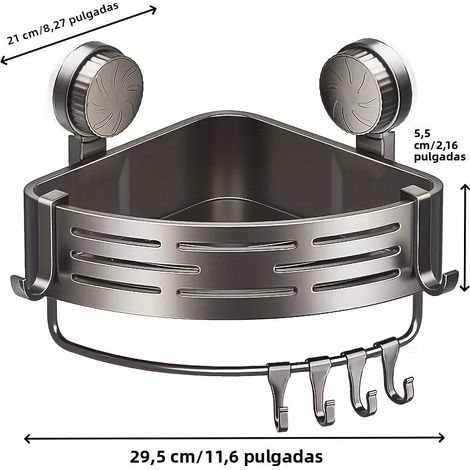 Badezimmerregal mit Saugnapfbefestigung, platzsparend, kein Bohren erforderlich, stabiles Dreieck mit Haken (1/5)
