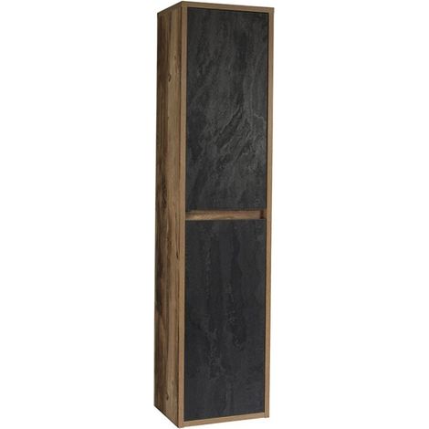 Suspendiertes Badezimmersäule GABI 170 cm – Schiefer- und Dunkel-Eichen-Finish – Rustikaler Stil