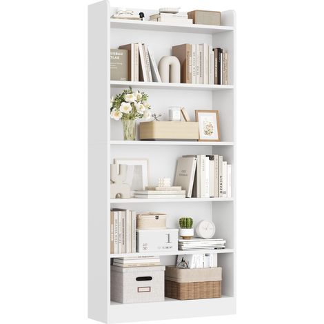 Bibliothèque à 6 Niveaux Ouverts 60×24×160 cm Meuble de Rangement, Étagère Blanche Réglables à 3 Hauteurs Différentes, pour Salon Bureau Chambre Salle à Manger (1/5)