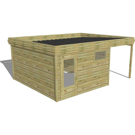 ABRI DE JARDIN bois Pin autoclave 27mm - 5,44x4,34m / 23,6m2 - Bac acier - Abri Français (1/5)