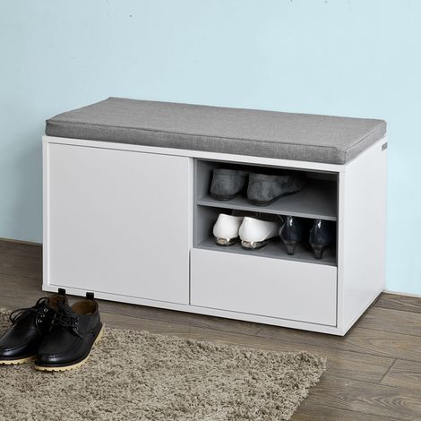 SoBuy Scarpiera da ingresso, panchina con cuscino e cassetto,L80cm, FSR37-W