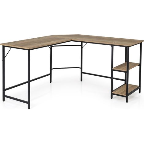 Scrivania computer L 138cm ufficio angolare telaio acciaio ripiano rimovibile Naturale (1/4)