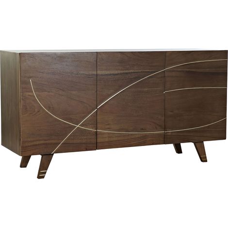 Buffet meuble de rangement en bois d'acacia coloris marron foncé - Longueur 145 x Hauteur 76 x Profondeur 41 cm -PEGANE- (1/4)
