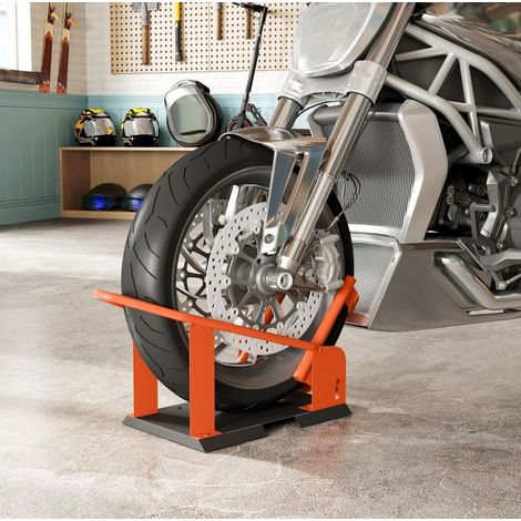 Caballete delantero para moto ajustable de acero, para ruedas de 15-21", naranja (1/5)