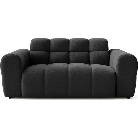 ALEXIA - Canapé droit tissu bouclette 2 places - Noir