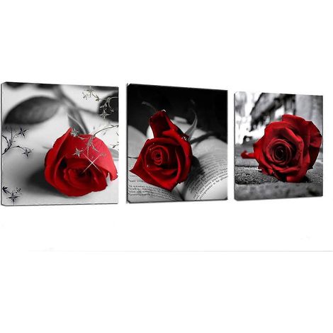 Roses rouges et livres sur fond gris d'une fresque murale sur toile (1/5)