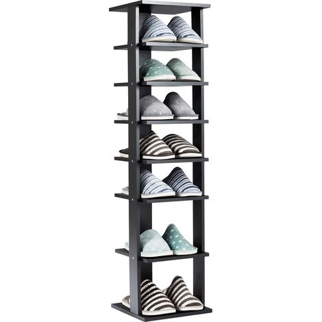 COSTWAY Schuhregal 8-stöckig, 110cm, mit Antti-Kipp Schuhständer Schuh-Organizer Lagerregal, Schwarz (1/5)