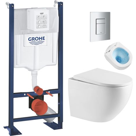 Pack WC Bâti autoportant + WC sans bride Vortex SAT + Abattant softclose + Plaque Chrome