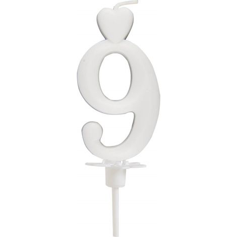 Vela en forma de corazón número 9, blanca, 6,5 cm