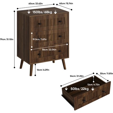 Commode, en bois, avec tiroirs, noyer, pour chambre, coiffeuse / meuble de rangement, à la chambre, adapté au salon, armoire moderne