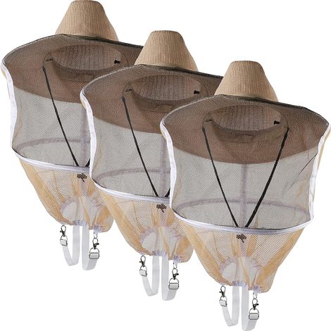 Lot de 3 chapeaux de protection d’apiculture taille M avec voile, protection professionnelle du visage et du cou contre les abeilles (1/5)