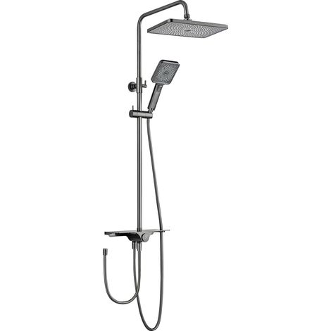 Collection Colonne de douche, avec étagère, robinetterie avec douche de tête effet pluie, douchette 3 jets, mat indutriel, VERINA (1/5)