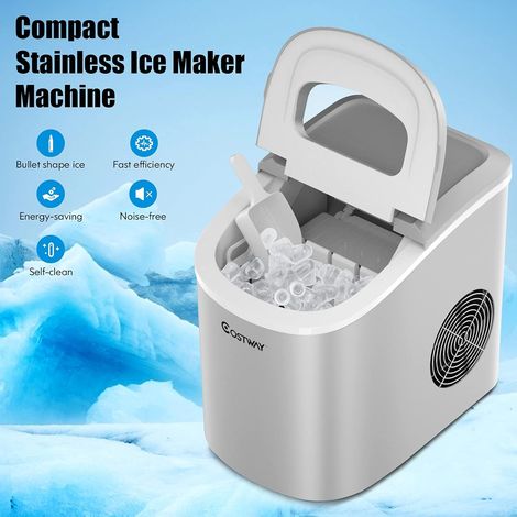 GOPLUS Macchina per Ghiaccio, Produzione Giornaliera di 12 kg, Ciclo di produzione di 6-13 Minuti, Serbatoio dell’Acqua con Capacità di 2,2 L, 24,2x35,8x32,8 cm (Argenteo)