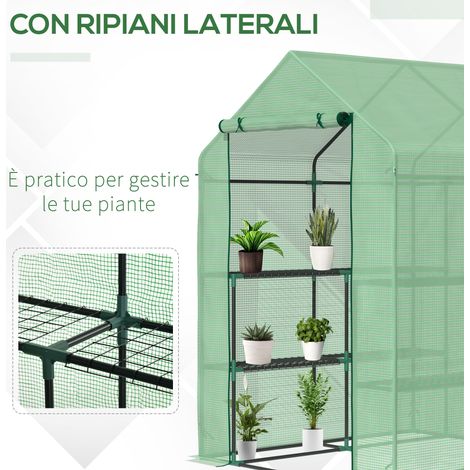 Abri de rangement vert 143x138x190 cm, couverture polyéthylène, porte enroulable et étagères intégrées (1/5)