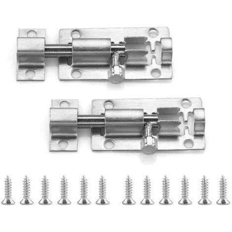 (Silver, 2 Inch) 2 Pack Stainless Steel Door Lock, Heavy Duty Sliding Deadbolt, Small Latch Plate for Garden, Bedroom, Bathroom, Cabinets (1/5)
