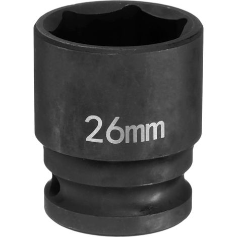 Douille à Choc 6 Points 26mm Douille Métrique 1/2" Entraînement Carré 1.65" (42mm) Long Douilles Hexagonales pour Écrous d'Axe de Broche en Acier Cr-Mo Phosphaté, Noir (1/5)