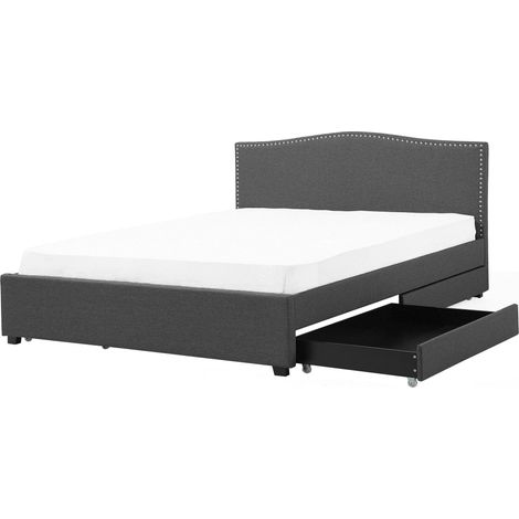 Bed with Storage Drawers Fabric MONTPELLIER 160 x 200 cm (EU King Size) Dark Grey (1/5)