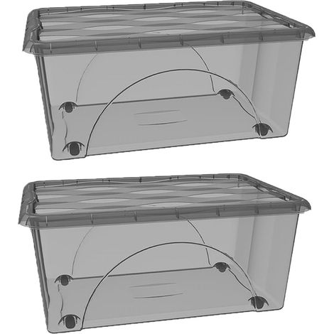 2 Scatola Portaoggetti Sovrapponibile Contenitore STORAGE Salvaspazio 60x40x25 con Coperchio e 4 Ruote 45 LT Fume Organizer Multiuso organizzazione Casa Bagno Ufficio (1/5)